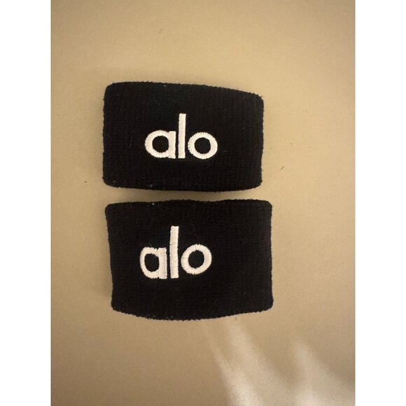 ALO BLACK/WHITE WRIST SWEATBANDS SET OF 2 - Picture 1 of 1